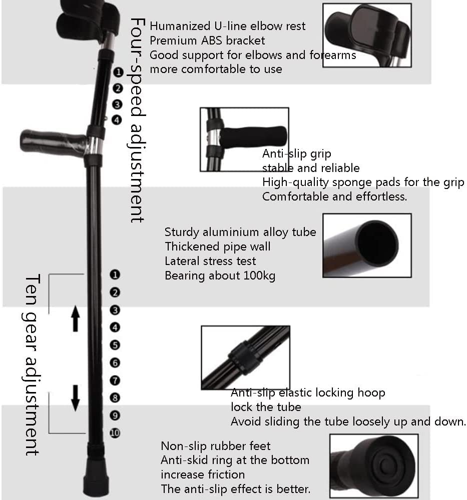 Stampelle da Passeggio Stampella per Gomito per Adulti per Camminare Stampelle Mediche per Avambraccio in Alluminio Antiscivolo Polsino ergonomico Stampelle per Braccio Comode Impugnature per Donna