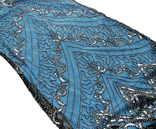Image of Women Evening Maxi Long Dress 1920s Sequin Mermaid Hem Wedding Prom Gown Costume w / 20s Gatsby Accessories Set