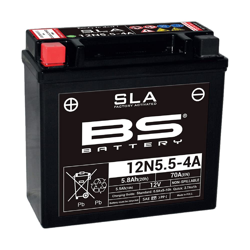BS Battery 12N5.5-4A AGM SLA Motorrad Batterie, Schwarz