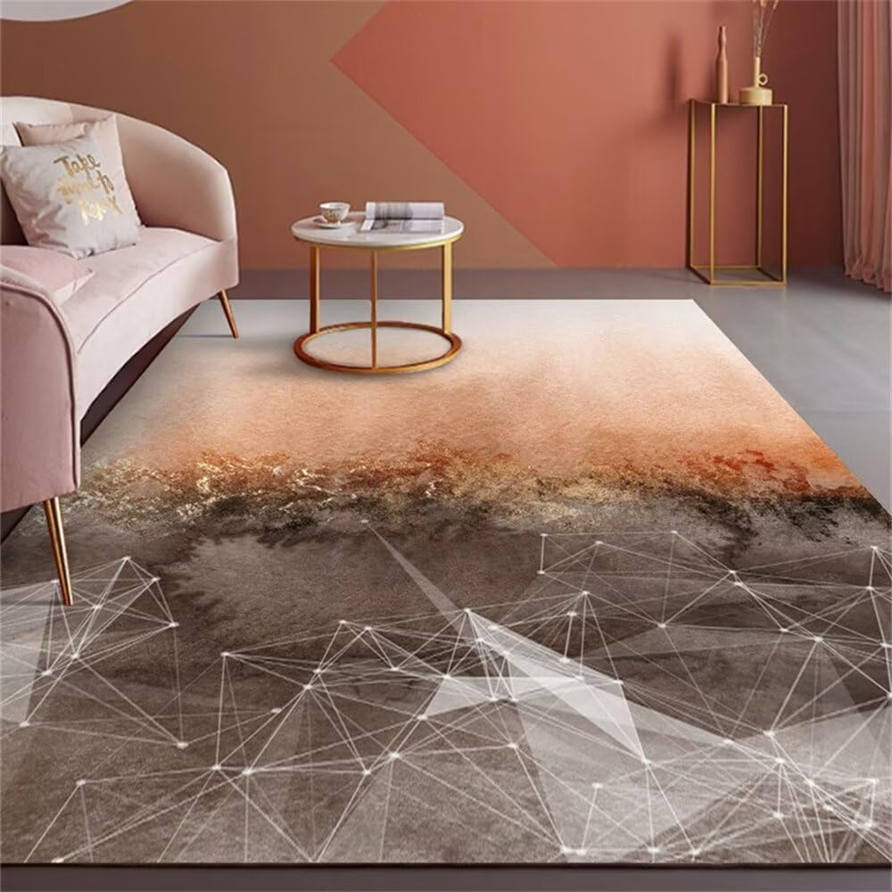 Tapis durable de salon marron aux lignes graphiques modernes