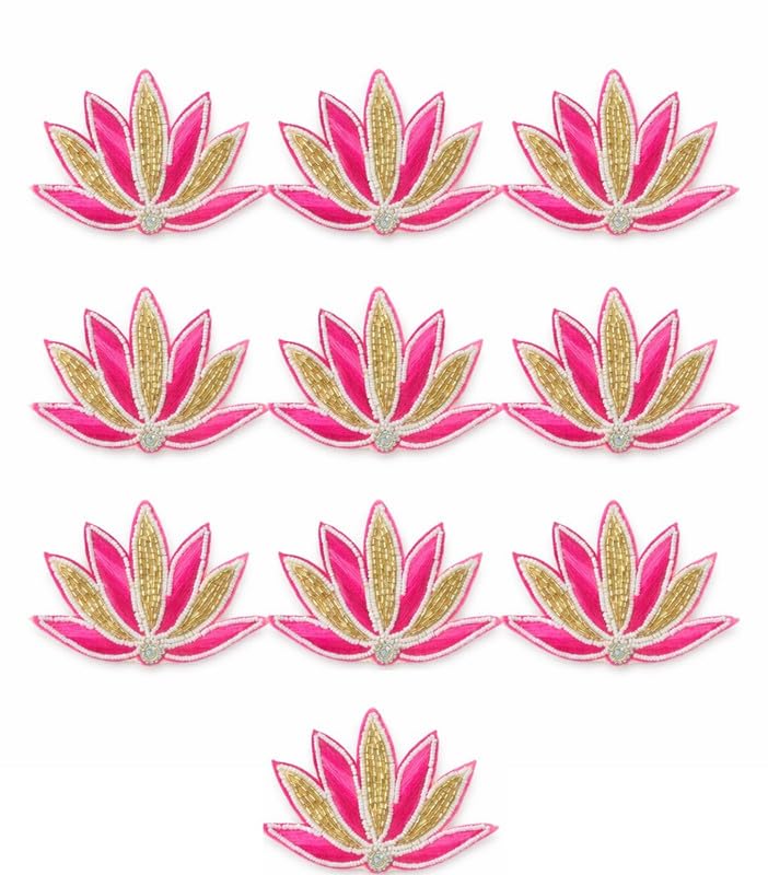 Pack of 10 Lotus Embroidery Patches for Craft & Decoration | Handmade Beaded Applique | Sewing & Fabric DIY Patch | Decorative Lotus Motif for Garlands, Clothes, Home Decor-image-36