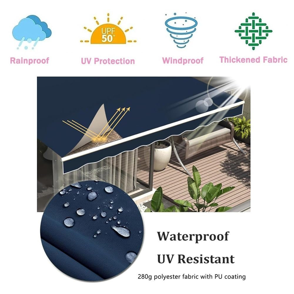 Tessuto Di Ricambio Per Retrattile Tenda Da Sole 2m 2.5m 2.8m 3m 4m 5m 7m Telo Per Tenda Da Sole Manuale Tettoia Di Ricambio Retrattile Per Balcone(Khaki,2.8x2.5m/9x8ft)