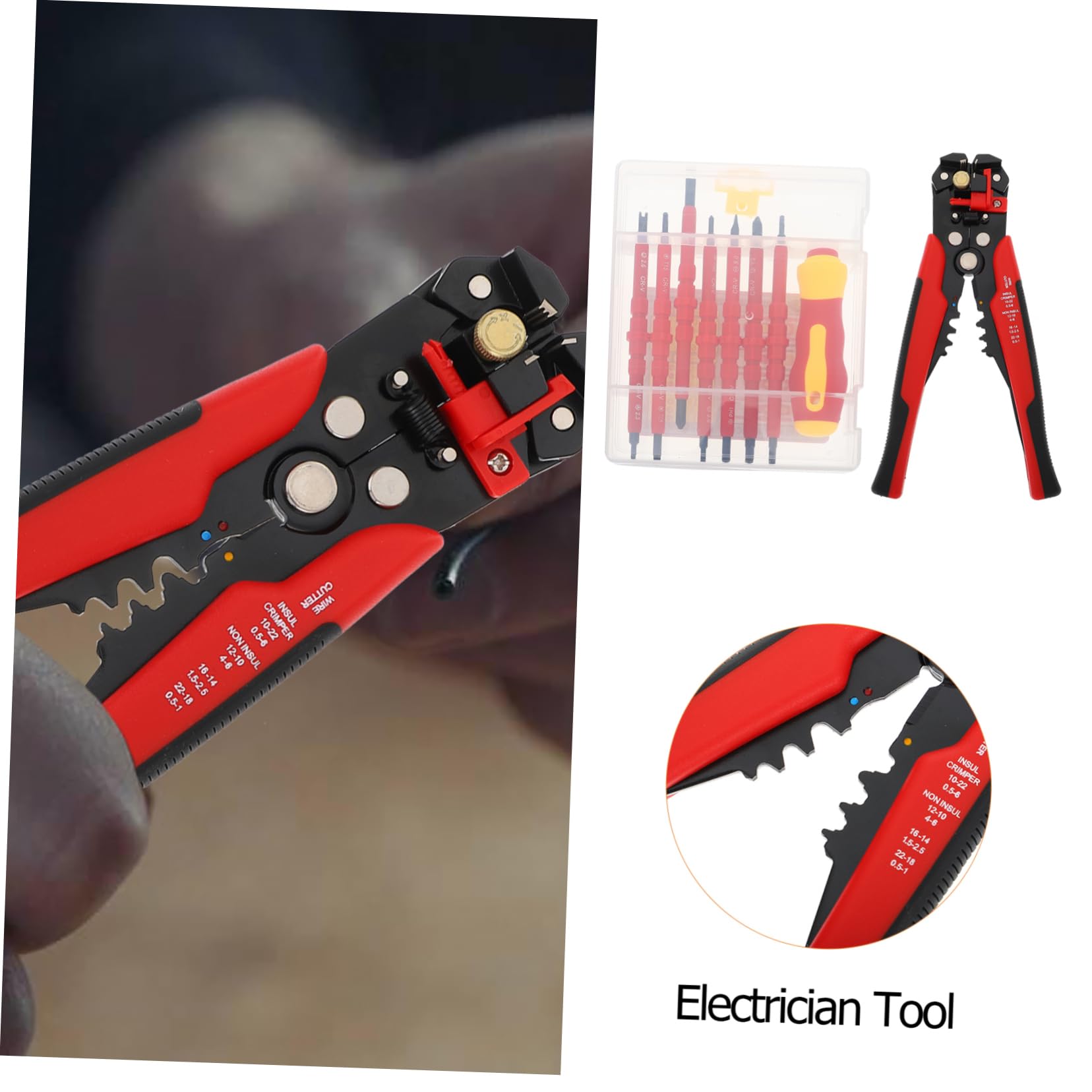jojofuny 2sets Cacciaviti Isolati e Strumento Per Stripping Fili Kit Per Elettricisti e Utensile Multifunzionale Impugnatura e Componenti Resistenti