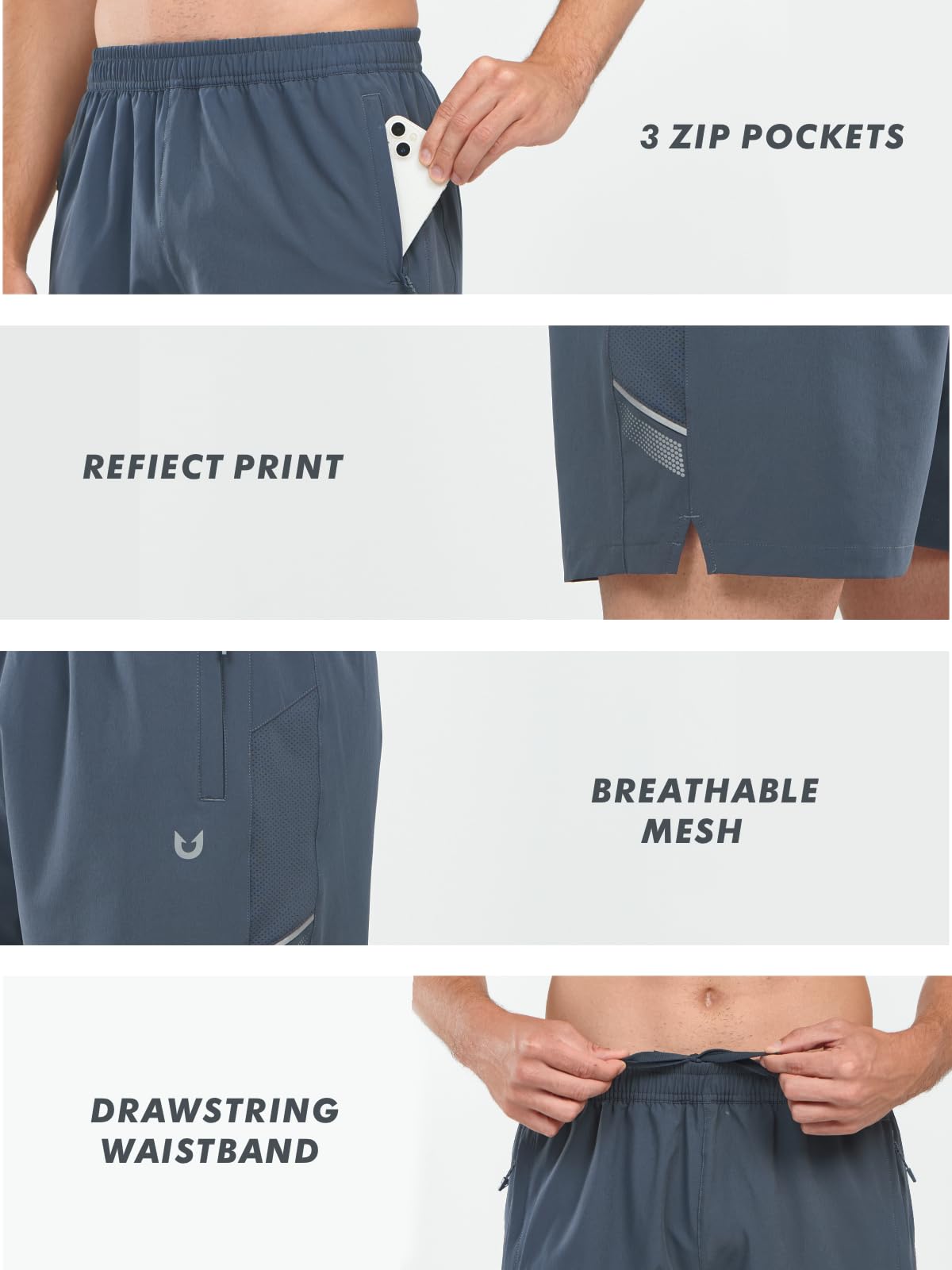 NORTHYARD Pantalones cortos deportivos para correr para hombre, 12,7 cm, de secado rápido, ligeros, con bolsillos con cremallera, gimnasio, entrenamiento activo