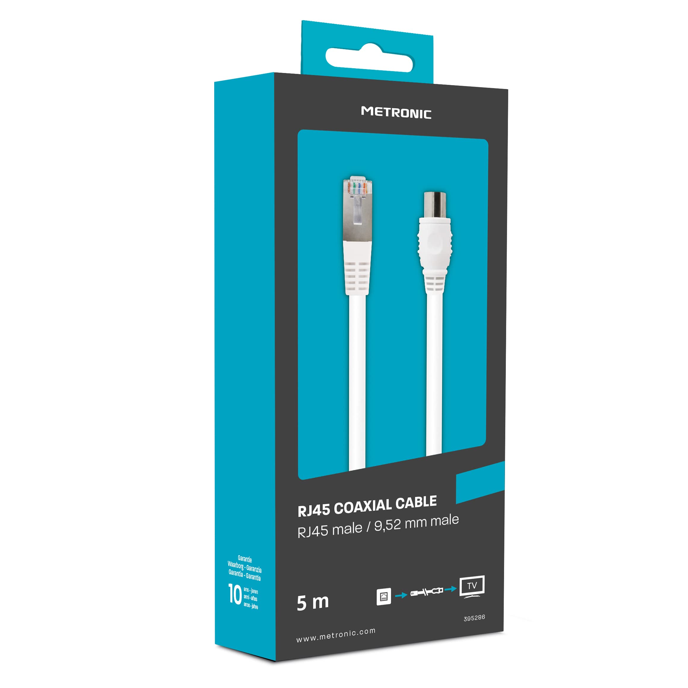 Metronic Kabel RJ45 / TV Koaxial 9,52 mm männlich auf männlich 5 Meter – 395286