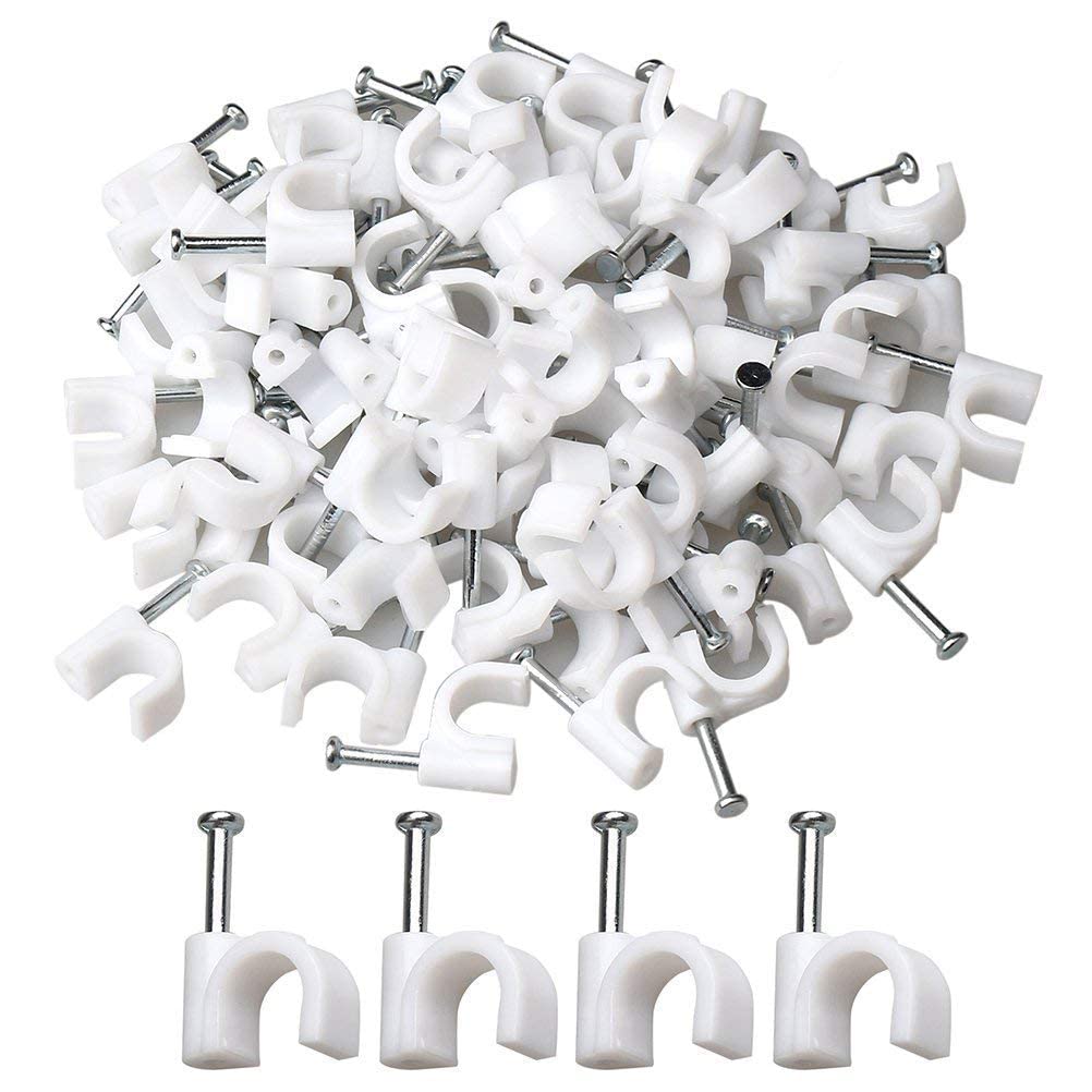 DESCTIDY Electric India Wire Fastener Circle Cable Clips with 6 mm Diameter, Set of 100 Pieces (white)