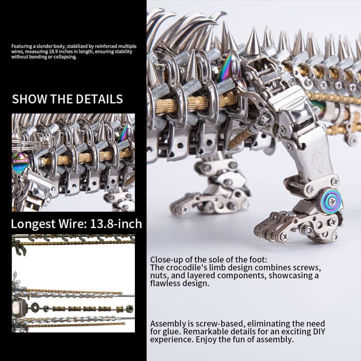 Metalkitor Metalowe puzzle 3D dla dorosłych, zestawy modeli krokodyli, DIY, ozdoba, rękodzieło, łamigłówka, idealna dekoracja biurka i wybór na prezent (1500 szt., brązowe)