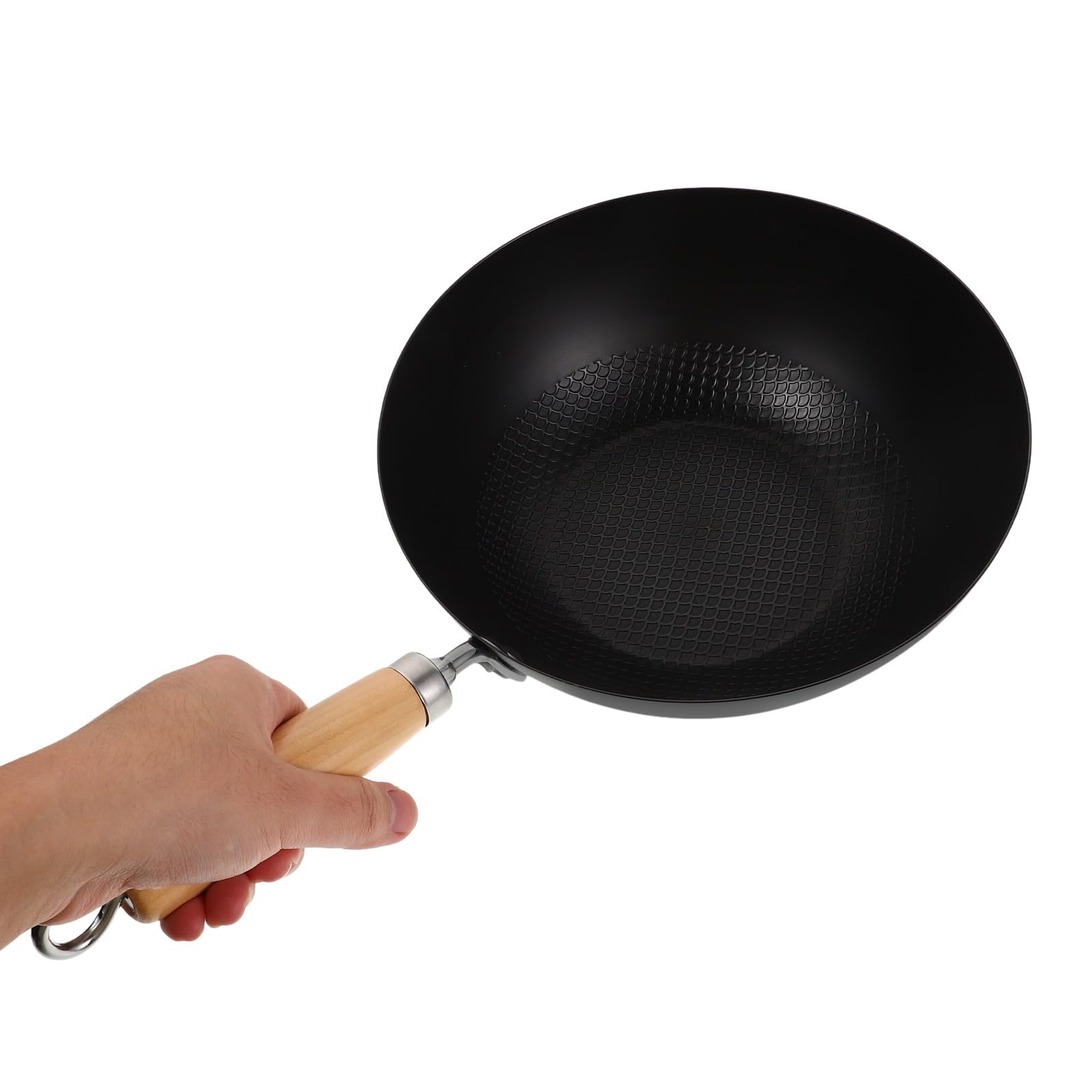 GALPADA Padella Wok in Ferro Battuto Piccolo Manico Ergonomico per Fornello a Gas, Pentola Wok Antiaderente ad Ampio Uso per Cucina Quotidiana