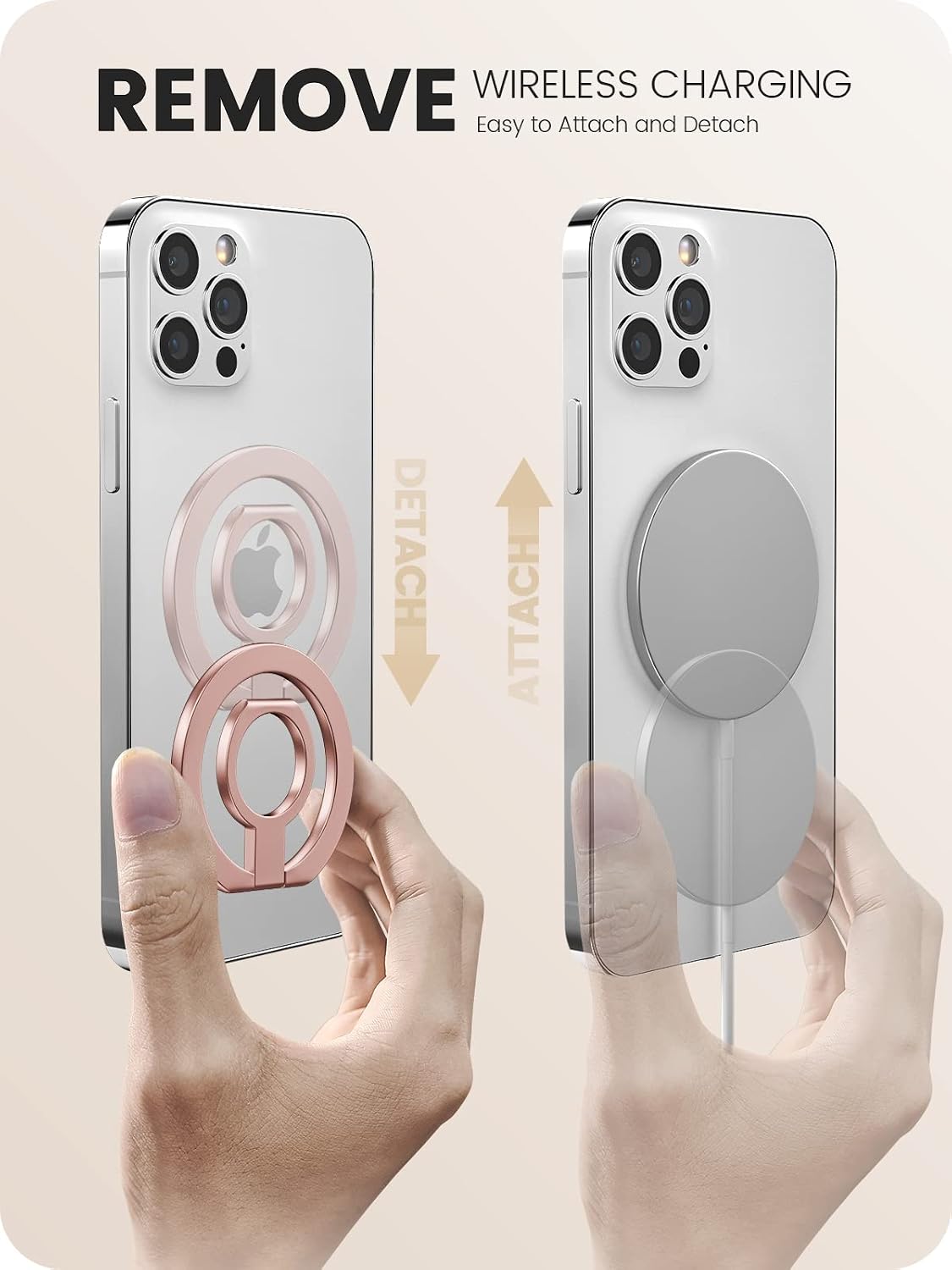 A-LuGei【Removable Wireless Charging】 MagSafe Ring, 【Foldable & Detachable】 Magnetic Cell Phone Ring Holder Finger Kickstand, 【14 Strong Magnets】 Phone Holder for Hand Mag Safe iPhone Ring Holder Grip