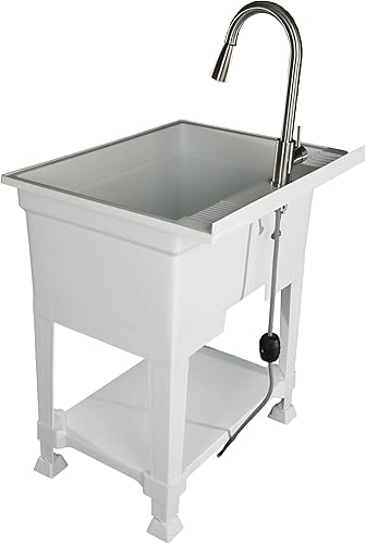 Miniatura 7 de Fregadero de plástico independiente de 30 x 24 pulgadas, fabricado en Estados Unidos, resistente y compacto, ideal para taller, lavandería, garaje,