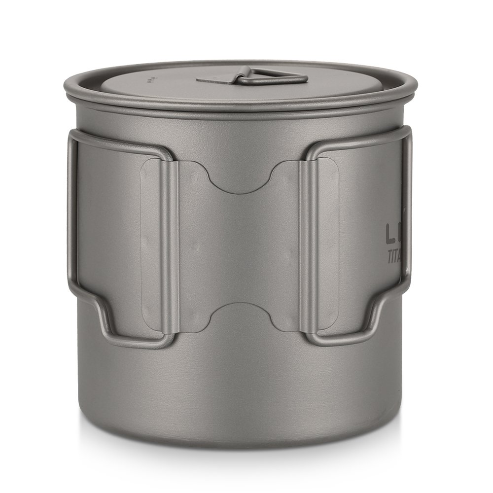 Lixada Pot de camping portable en titane Avec poignée pliante 300 ml, 350 ml, 420 ml, 550 ml, 650 ml, 750 ml, 900 ml, 1600 ml, 1 style1 650 ml