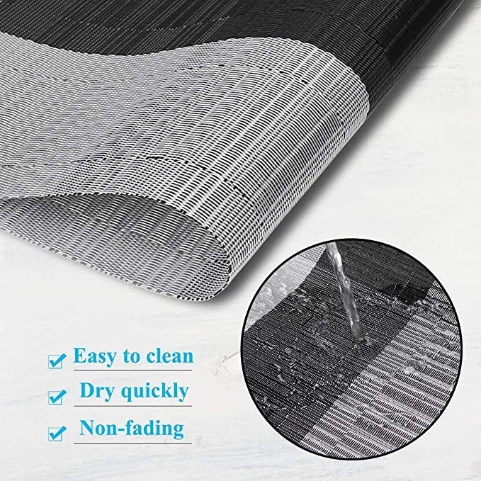 Image of YELONA Placemats for Dining Table - Heat Resistant & Washable PVC Vinyl Table Mats, Non-Slip, Stain Resistant Woven Kitchen Mats, Set of 8, 45cm x 30cm (Black & Light Grey)