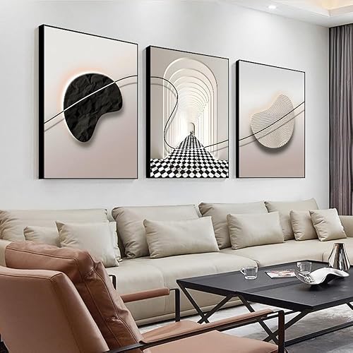 ARTFEB Beige and Black Large Framed Canvas Wall Art Set,
