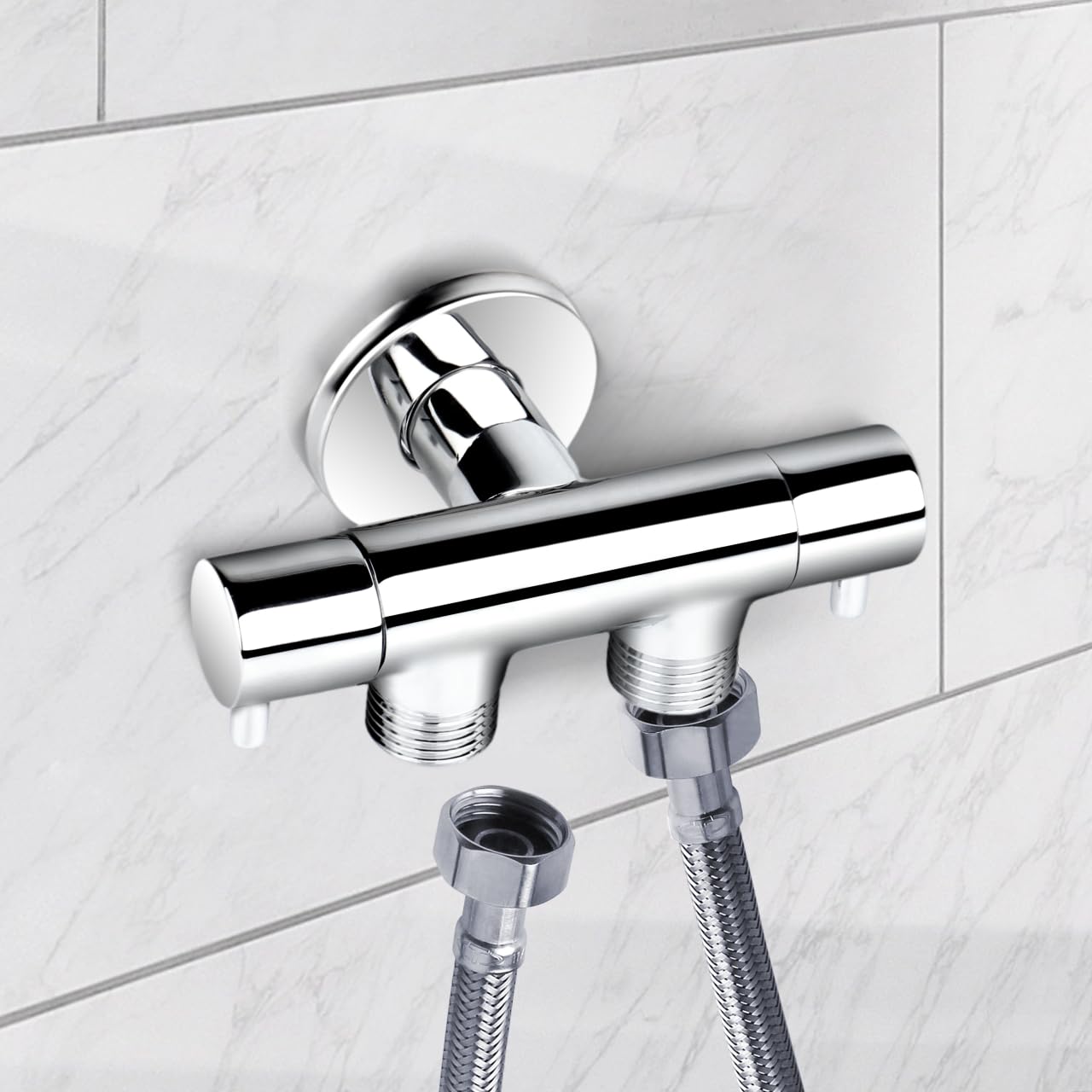 AquaUno Doppel Eckventil 1/2 x 1/2 x 1/2 - Messing - 2 Geräte - kein Verklemmen - Warm- Kaltwasser - WC Spülmaschine