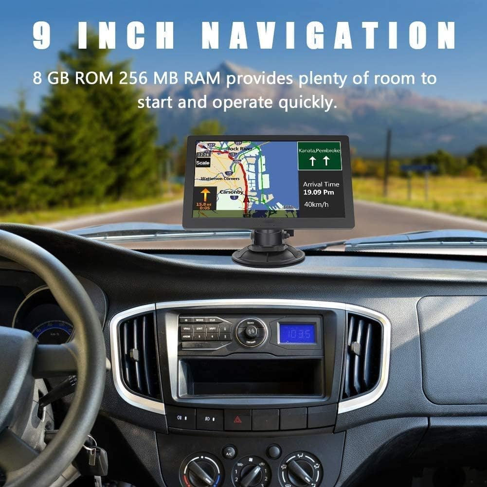 Navigatore GPS per auto e camion, schermo touch da 9 pollici, mappe del 2025 per camper con supporto GPS, guida vocale passo per passo, avviso di velocità e di semaforo rosso, pianificazione della rot