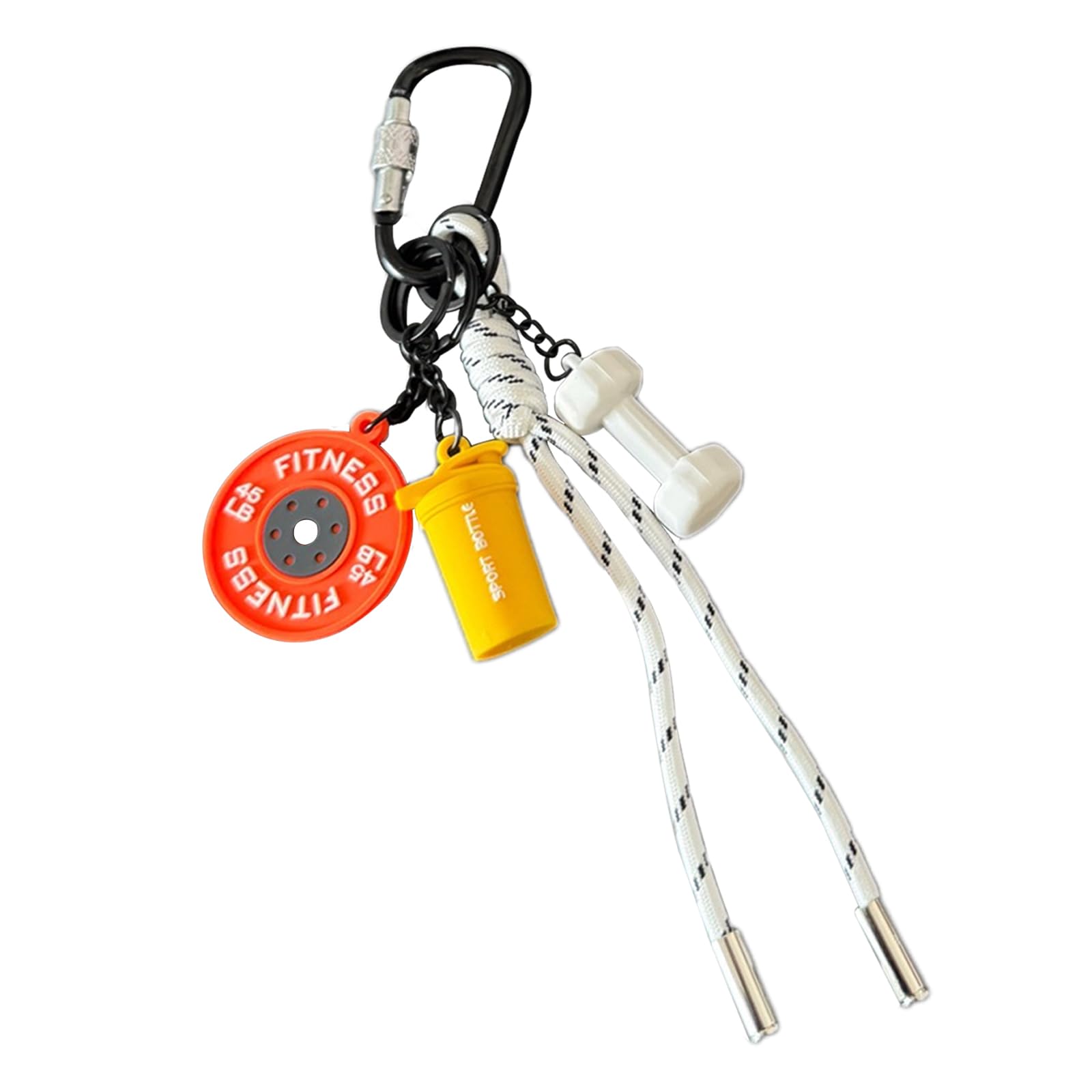 Y2K Designer Rope Keychain Bag Charms Purse Ornament, Dumbbell & Barbell Gym Pendant,Gifts for Women Fitness Enthusiasts, White, Medium