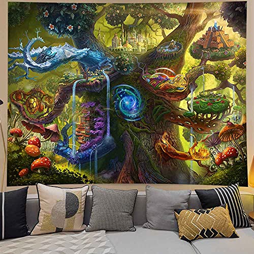X-Sister Fantasy Forest Cartoon Tapestry Magic Fairy Tale Castle Big Tree Magic World Game Mushroom Decoration Aesthetic Art Wall Hanging Short Plush 8060 Inches Living Room Bedroom Dormitory Digital Printing Home Decoration Ta21207 #TOP3