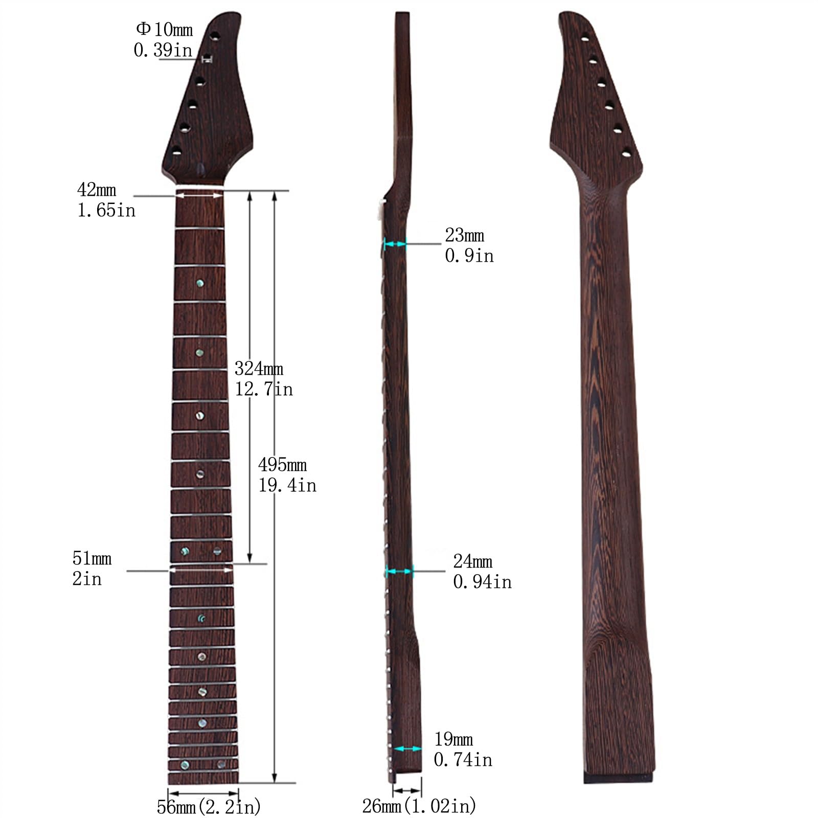 Gitara Szyja, 24 Progi Promień 5,6" Drewniany Podstrunnica Szyja Gitarowa Elektrycznej, Intarsja Kropkowa Szyja Do Gitary Zamiennik Klasyczny Jazz Gryf Basowy