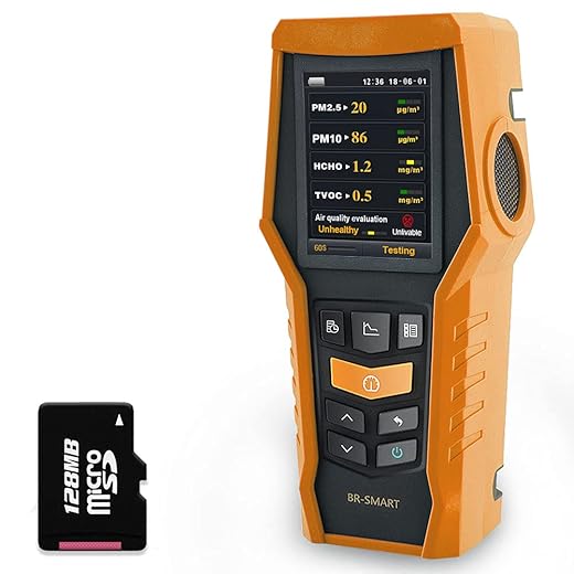 BLATN Smart 126s Air Quality Monitor Indoor TVOC Tester PM2.5 Dust Meter Formaldehyde HCHO Detector PM1.0 PM10 VOCs Data Record Particulate Matter Pollution AQI Indicator