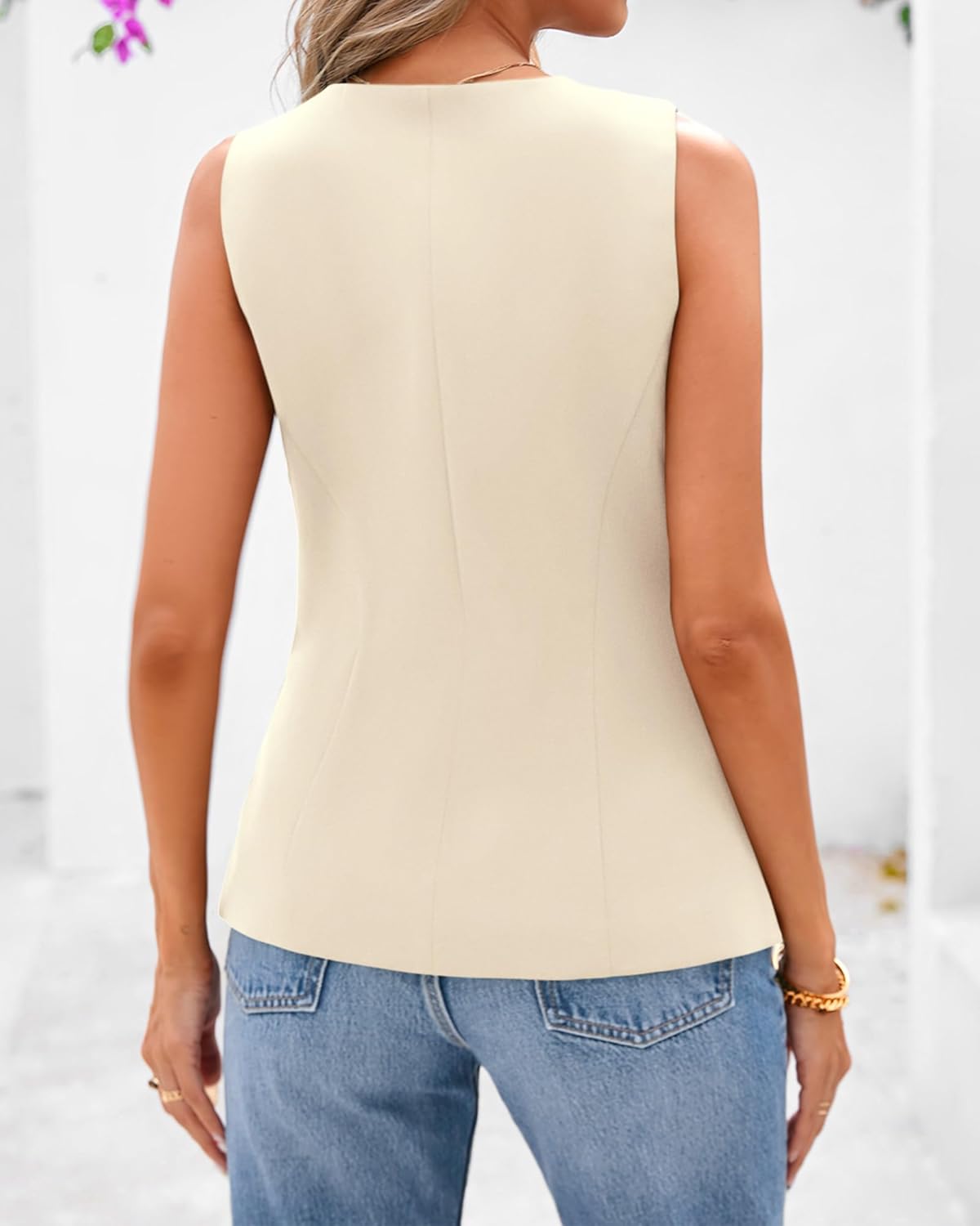 BTFBM Summer Sleeveless Blazer Vest For Women Dressy Button Down Round Neck Business Casual Outfits Work Suit Vests Tops