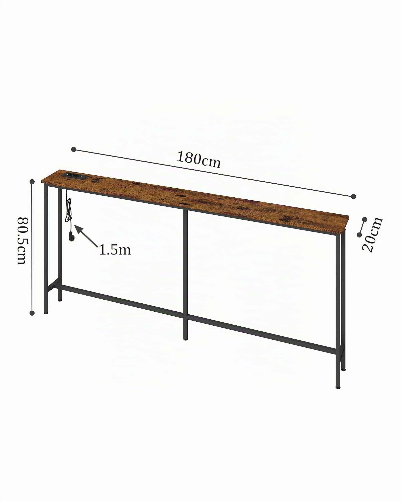 Consola Recibidor Madera 20 cm Fondo, Recibidores de Entrada, Mueble Recibidor Entrada, Mesa Alta de Estilo Industrial con 2 enchufes y 2 interfaces USB