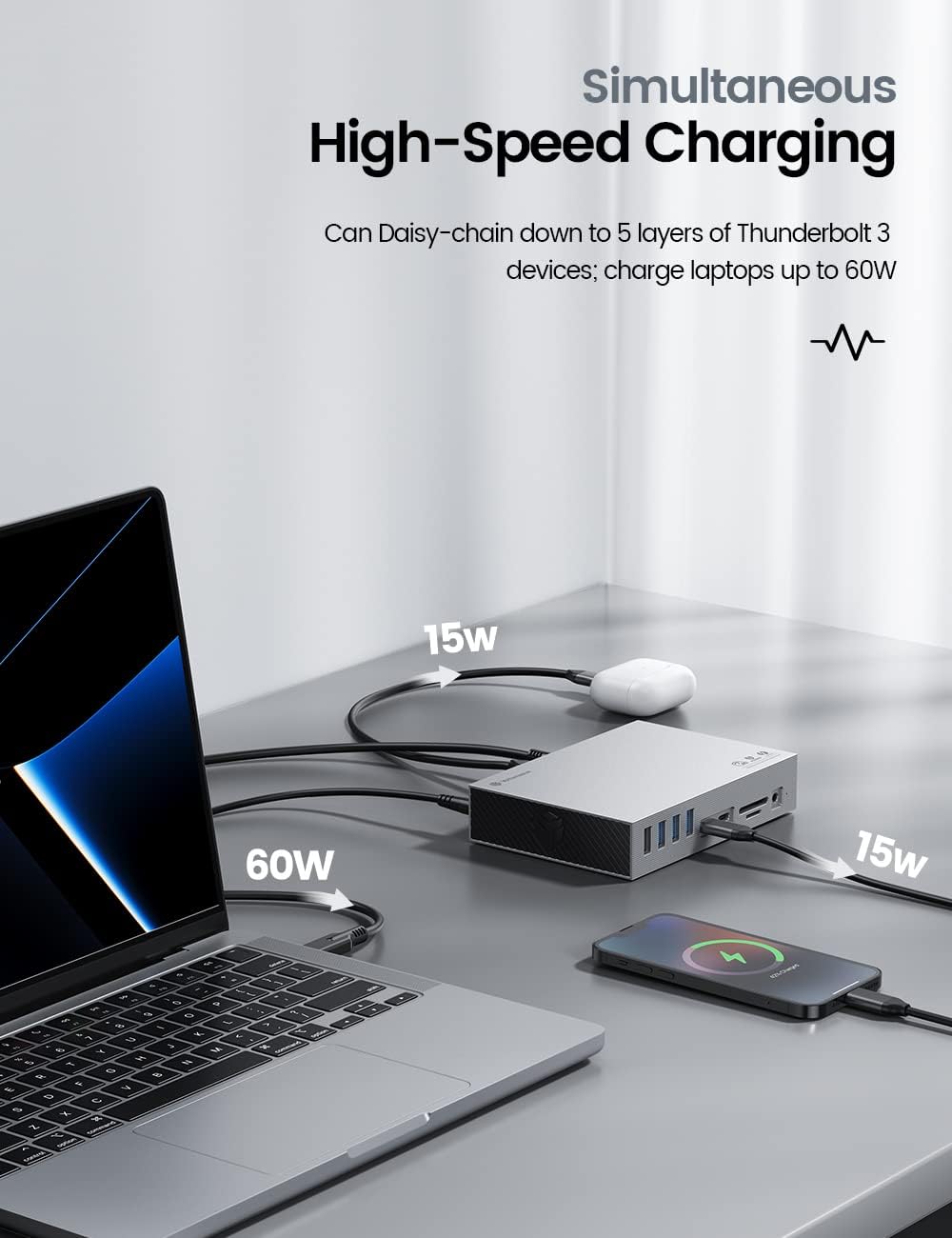 Yottamaster USB 4 Dock Compatible with Thunderbolt 3/4, 15 in 1 USB C Docking Station Dual Monitor for Laptop, DisplayPort, 60W Laptop Charging, S/PDIF, Audio, 6 USB, Gigabit Ethernet, SD/TF - Sliver