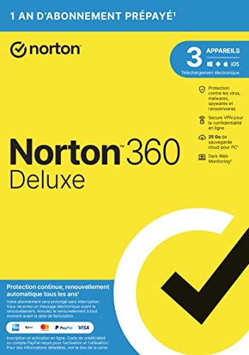 Norton™ 360 Deluxe 2026 |3 Appareils | 1 An d'Abonnement en renouvellement automatique|Envoi par la poste