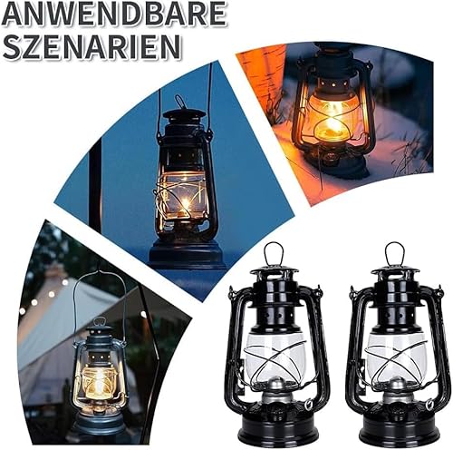 Stalllaterne: Nostalgische Petroleum-Sturmlaterne mit Glaskolben, Black 24 cm Stalllaterne Petroleum, Sturmlampen, feuerfest (2pcs Black)