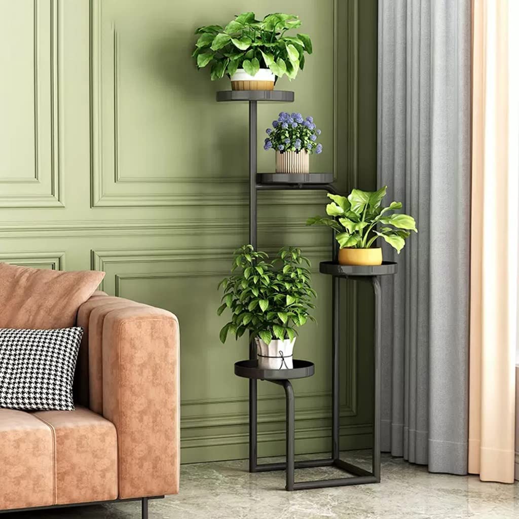 FLMOUTN Supporto Per Piante In Metallo A 4 Ripiani, Mensola Angolare, Per Interni/esterni, Nero, 29x29x110cm - 5