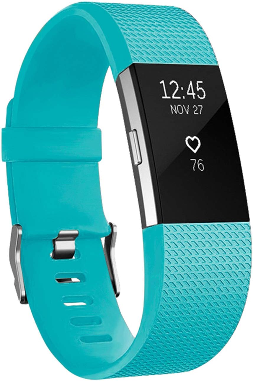 POYReplacement Bands Compatible for Fitbit Charge 2, Classic Edition Adjustable Sport Wristbands, Small Cyan