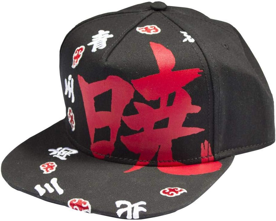 Ripple Junction Naruto Shippuden Adult Unisex Akatsuki Kanji Ring Flat Bill Snapback Hat Black/Red