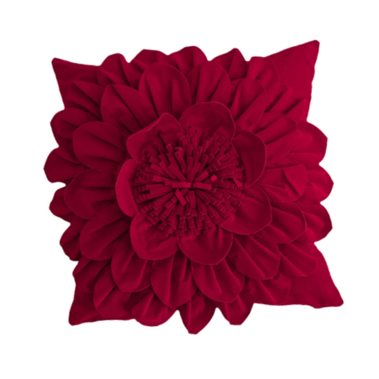 PIXZCSA Exquisite 3D Flower Xmas Cushion Floral Case For Elegant Living Room Decor 19.69 X19.69 Inch Luxury Style Sham Couch Bed, Red Square, 20x20 in