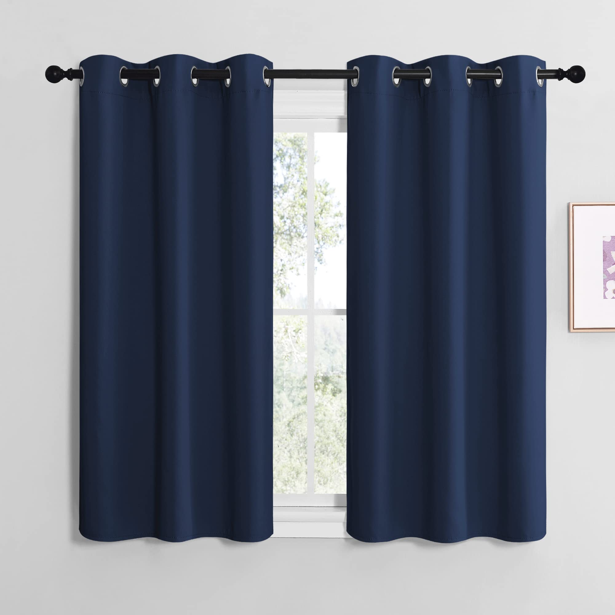 NICETOWN Blackout Curtain Panels, Window Treatment Energy Saving Thermal Insulated Solid Grommet Blackout Drapes/Draperies (Navy, 1 Pair, 42 by 50-