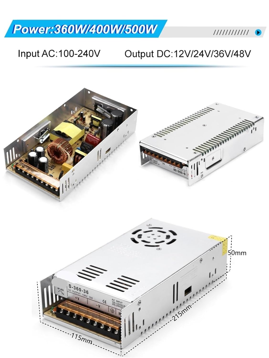 S-360-12 AC 100-120V/200-240V 12V Switching Power Supply 30A 360W LED Voltage Regulator Stabilizer Source 1Pcs