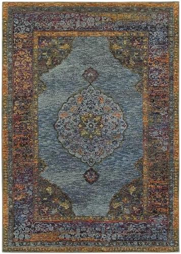 Oriental Weavers Andorra Area Rug - 7139A - 5'3" x 7'3" - in Blue/Multi - Vintage Inspired, Stain Resistant, Family and Pet Friendly, Bedroom, Office Rug