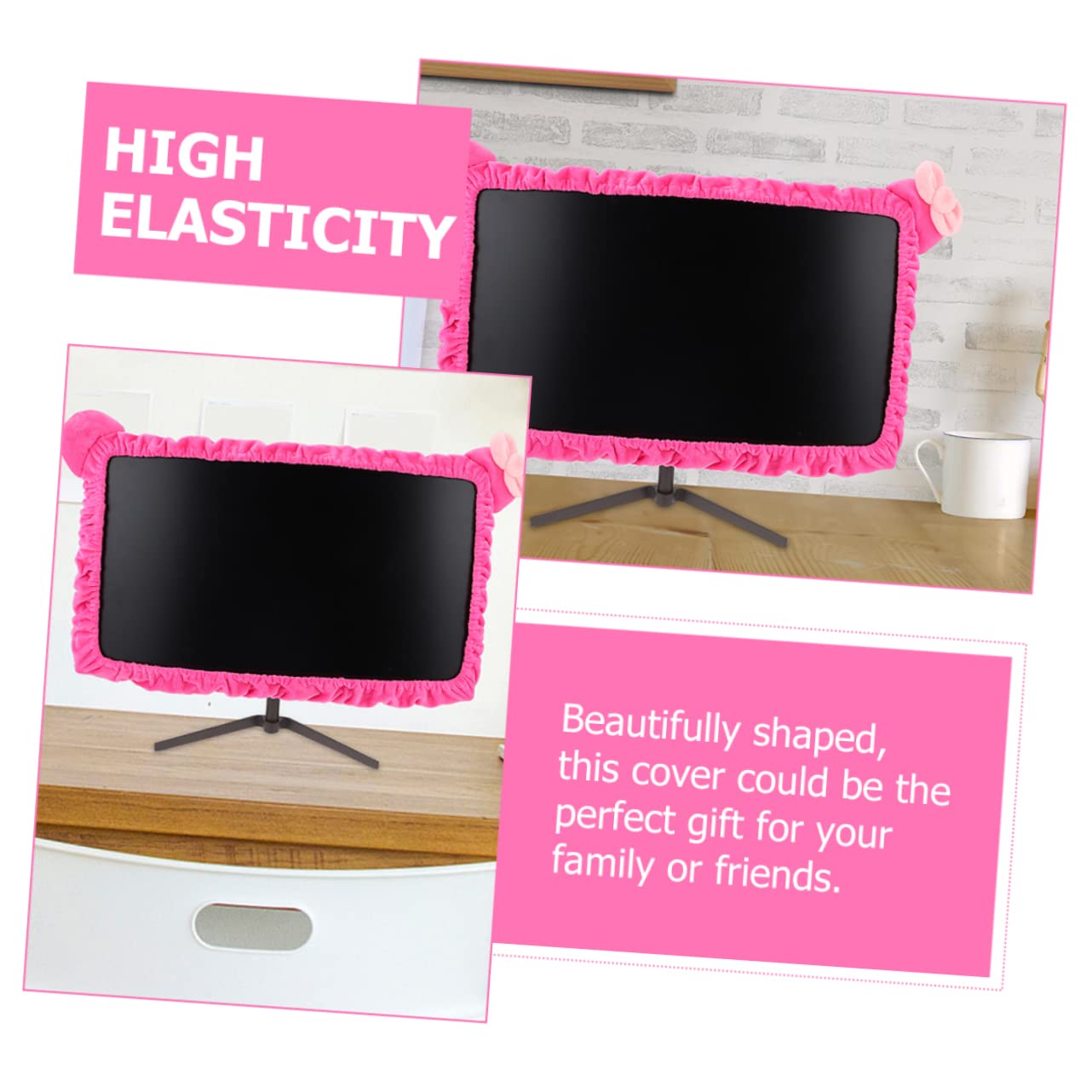 Copertura Flessibile per Monitor PC in Poliestere 2 Pezzi | Rosa, Facile da Pulire, Alta Elasticità, per Computer e Schermo, Confezione Doppia