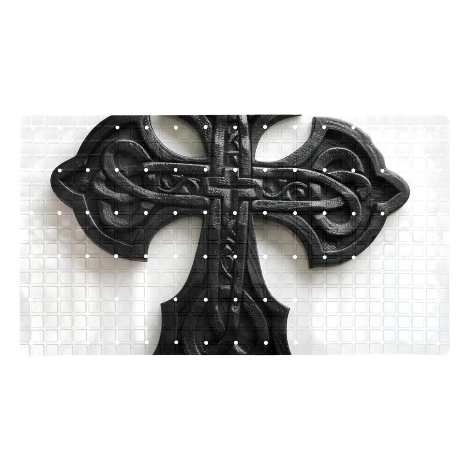 Alfombrilla de bañera antideslizante de PVC negro con adorno celta y ventosas