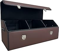 Vista 14 de Organizador de maletero para automóvil con tapa, organizador plegable de maletero para SUV y sedanes, caja de almacenamiento de cuero Rejilla negra