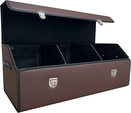 Miniatura 14 de Organizador de maletero para automóvil con tapa, organizador plegable para SUV y sedanes, caja de almacenamiento de cuero multifuncional, rejilla