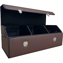 Car Trunk Organizer with Lid,Foldable Faux Leather Cargo Storage Box,3 Compartments,Collapsible Multi-Functional Organizer for SUV,Sedan and Vehicle Trunk