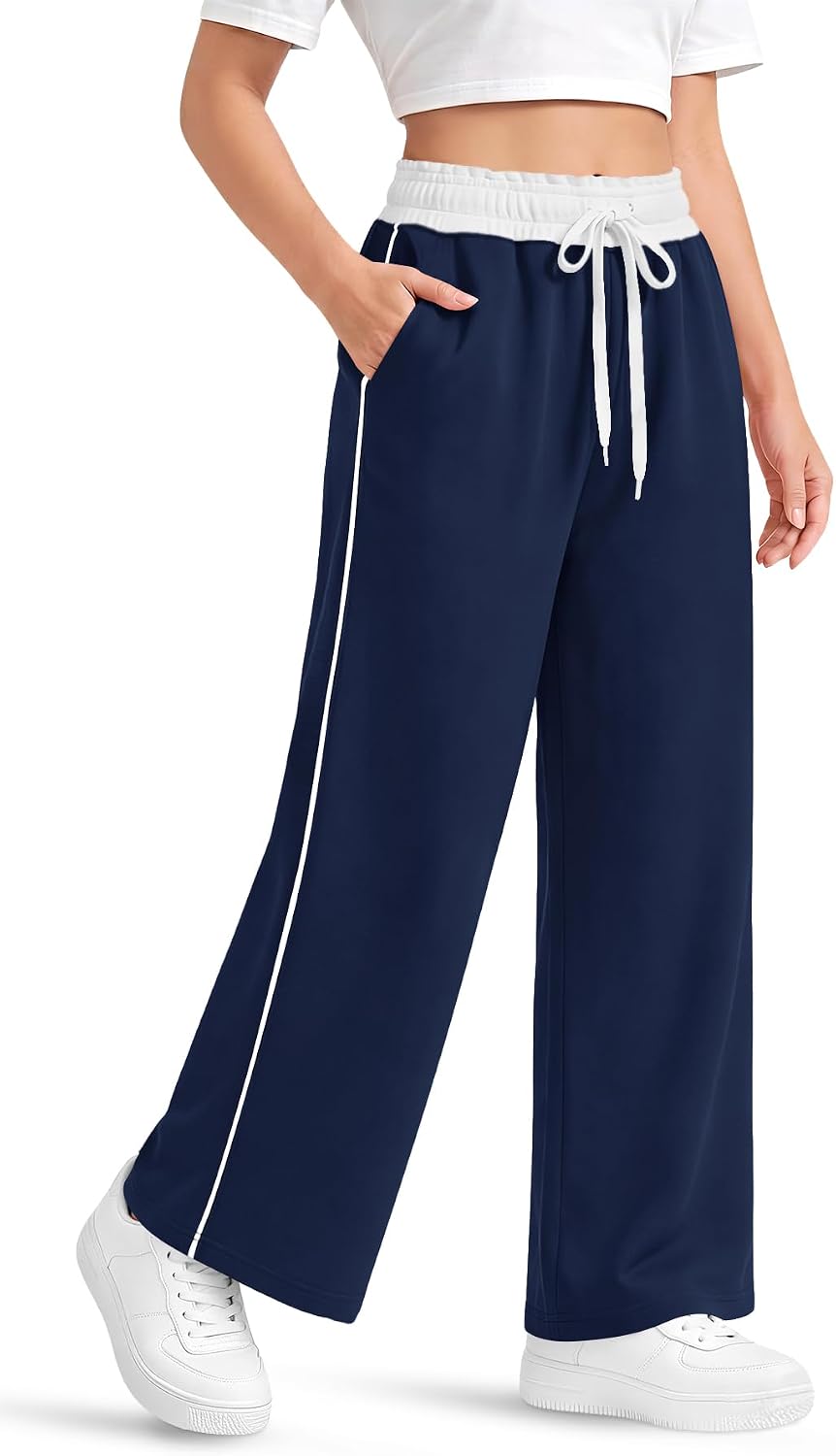 Girls Fold Over Waist Wide Leg Sweatpants with Pockets Baggy Athletic Lounge Pants for School Casual Wear 5-14Y