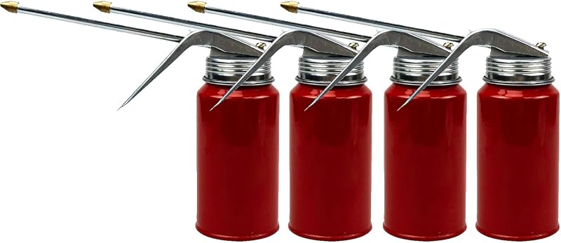 4 Pcs Hand Pump Oiler Can, 200ml Gun Oil Spray Can, Metal Pump Oil Can for Home Auto Motorcycles Bike Car Applications
