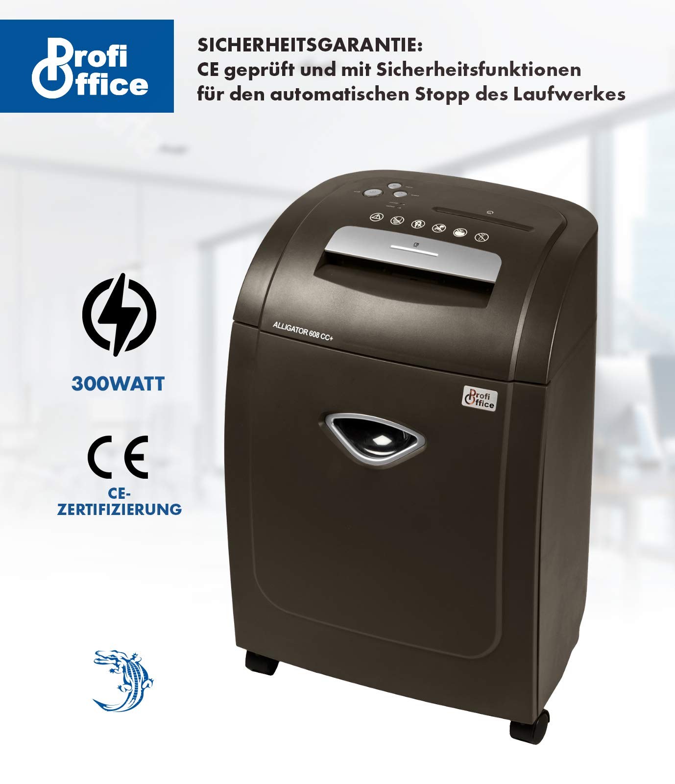 Destructora de Papel Alligator 608 CC Plus – Trituradora Top Business Corte Cruzado P-4 | Microcorte 2x8mm, Papelera 32L, Depósito Eco para CD y Tarjetas, Oficina Mediana y Grande