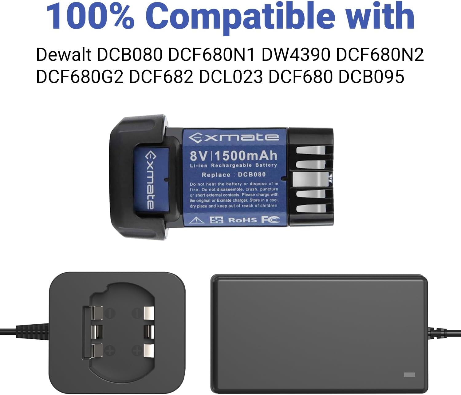 Exmate 8V Li-ion Battery Charger Compatible with Dewalt DCB080 DCF680N1 DW4390 DCF680N2 DCF680G2