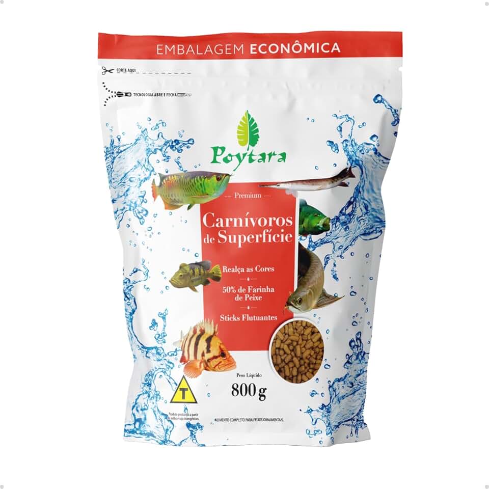 Ração Premium Peixes Poytara Carnívoros Superfície Sticks Flutuantes 50% Farinha de Peixe 800g