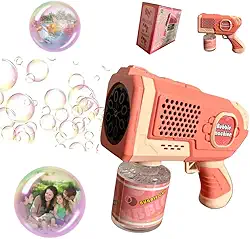 Lança Bolha de Sabão Automática Luz LED Pistola Máquina de Bolhas Brinquedo de Verão para Presente Dia das Crianças Aniversário Casamento Festa (Rosa)