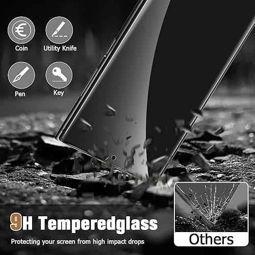 Miniatura 4 de Audins Paquete de 2+2 protectores de pantalla para Galaxy S24 Ultra, vidrio templado 9H con protector para lente de cámara, compatible con huellas