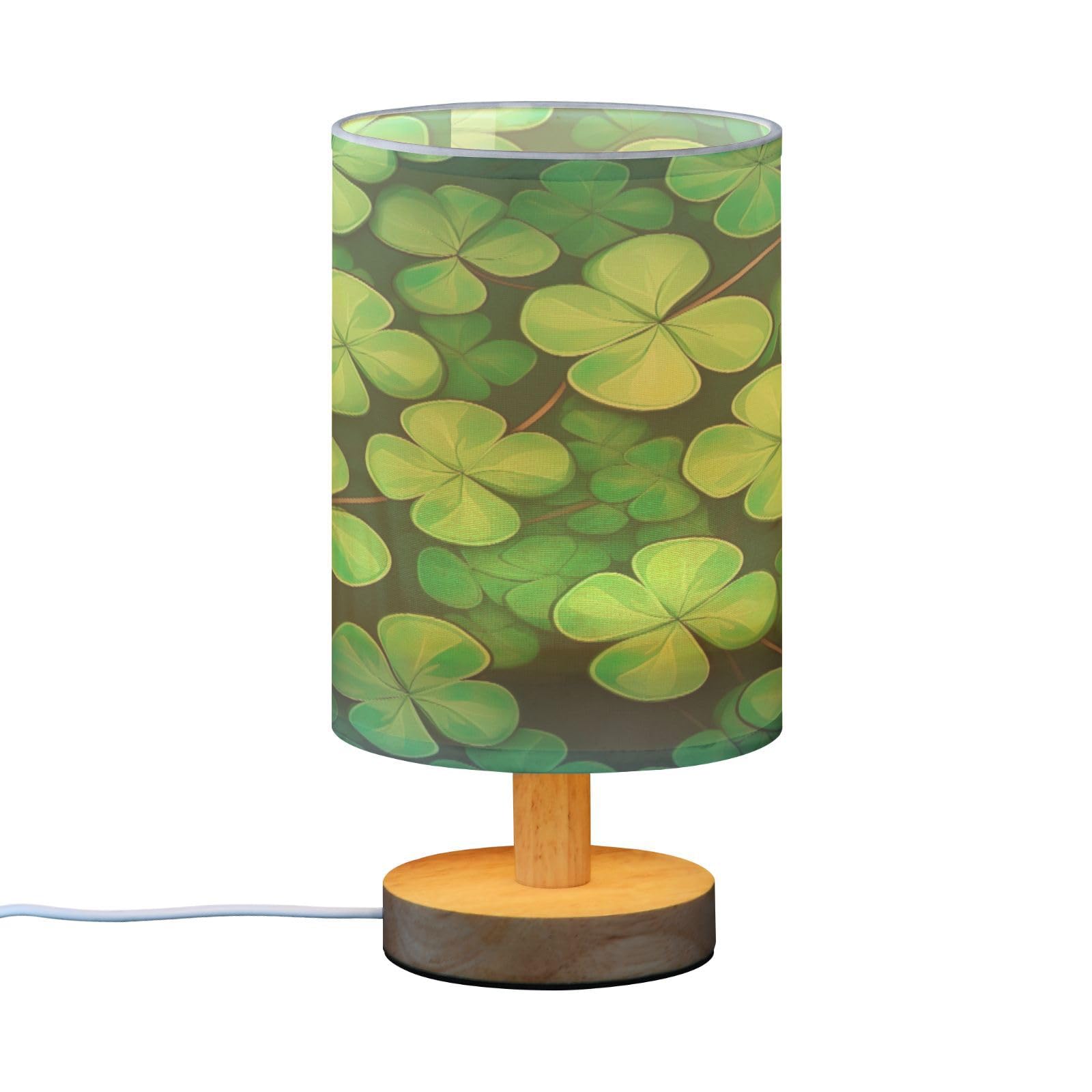 SDMKA St Patrick Bedside Table Lamp for Bedroom, Minimalist Nightstand Lamp with Round Fabric Shade for Living Room, Office, No Bulb Required