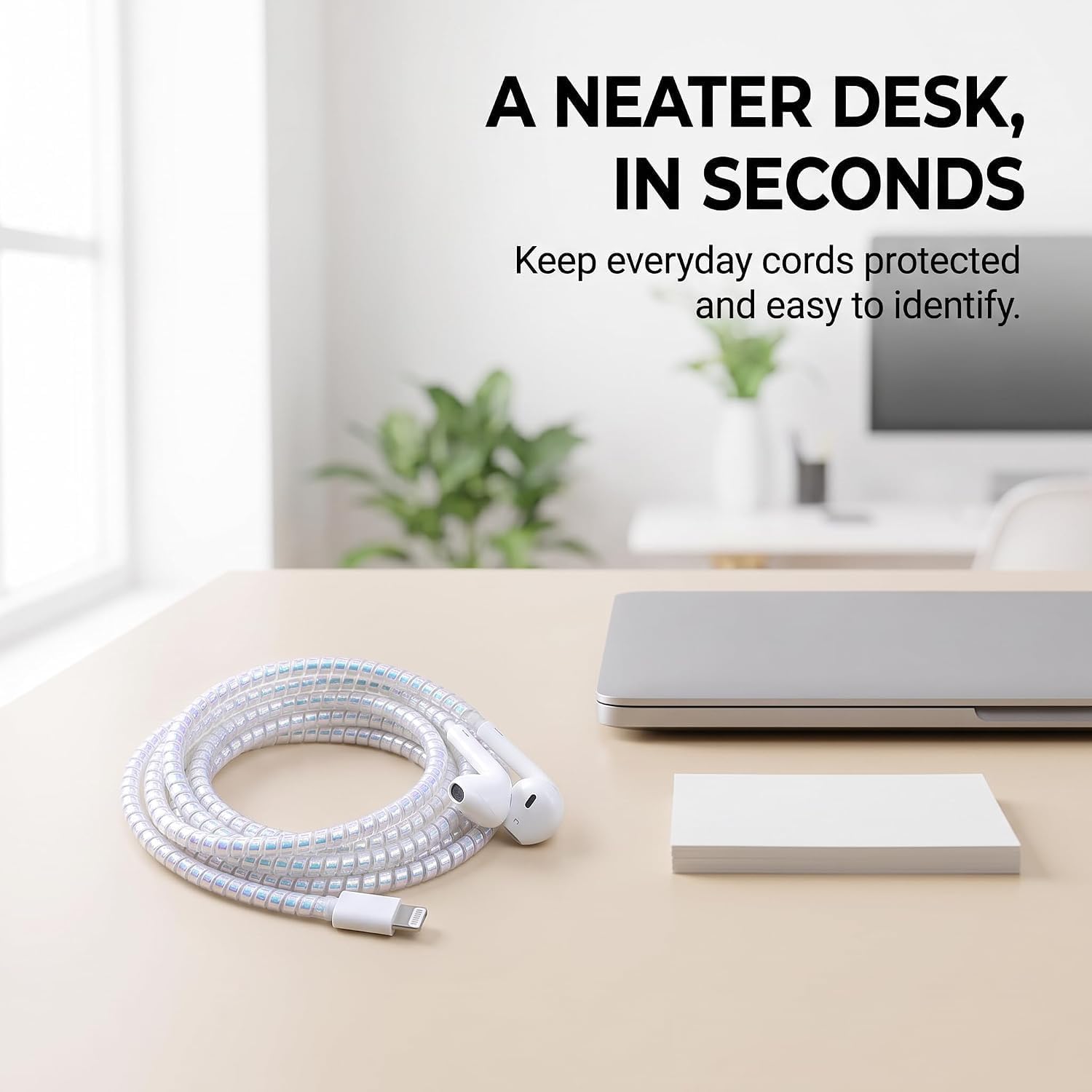 3Pcs Spiral Cable Protector, Chargers Cable Protector Data Cable Protect Sleeve, Headphone Cable Saver for Phone Earphone USB Data Cable Pet Chew 1.5m (4.92ft) (White) image 4