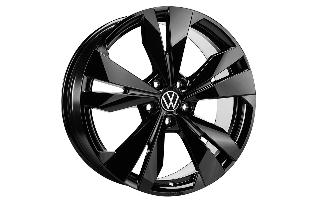 Volkswagen ID.3 Cerchio in Lega Leggera, Alluminio-Magnesio-Silicio, Nero Lucido, 7,5J x 19, 5 Fori, PCD 112mm, ET50, Loen